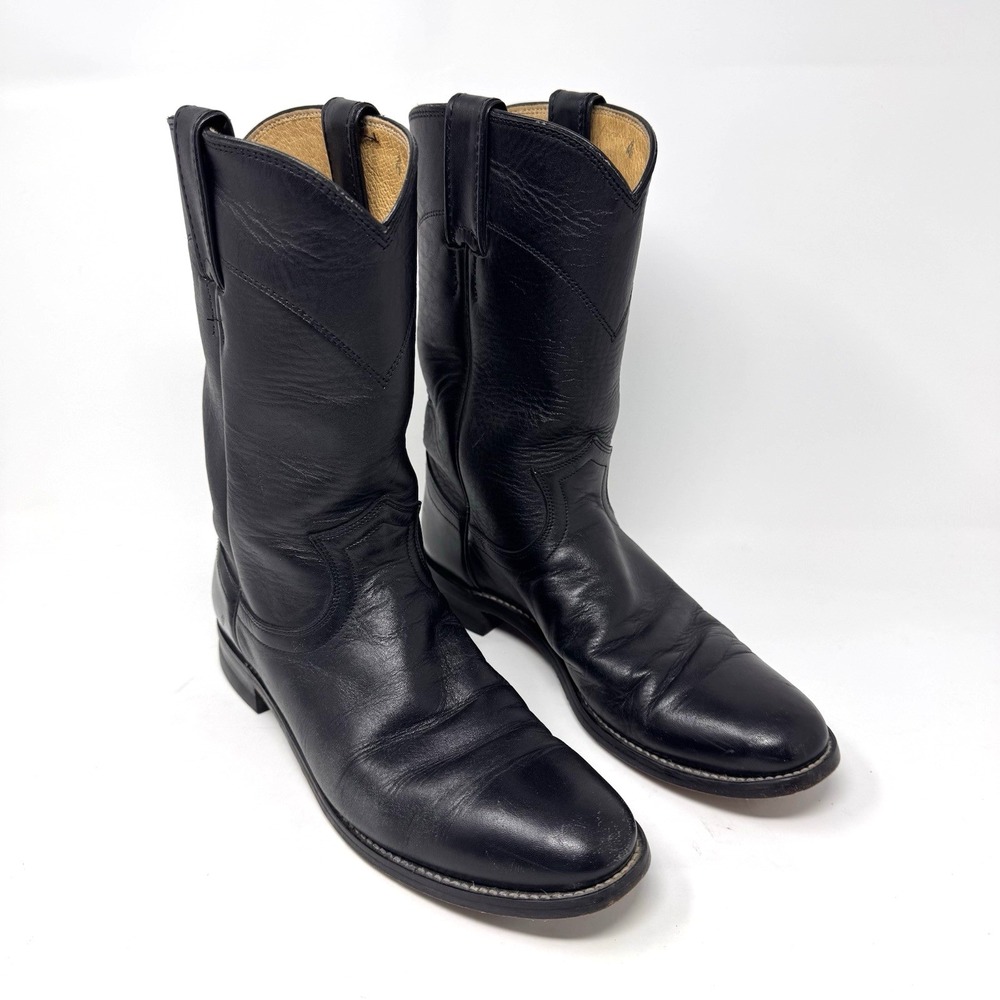 Justin Roper Boots Womens 7.5H Black Buttery Leather Vintage Western USA Classic